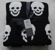 Image of Halloween Soft Knitted Throw Blanket 120x150cm Black White Skull Print Gift Wrap