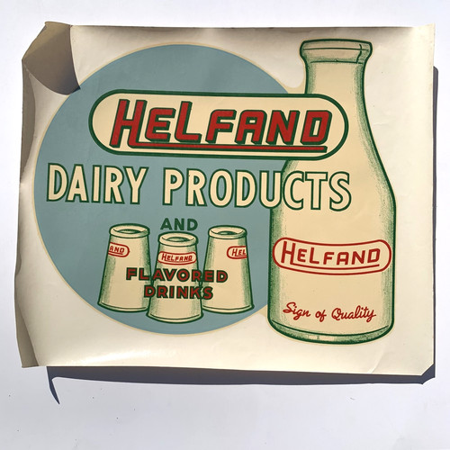 1950'S DARTMOUTH, MA HELFAND DAIRY PRODUCTS LARGE DECAL STICKER F44D