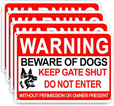 4 Pack Beware of Dog Sign,12X8 Inches, with Reflective Material, Anti-Rust Alumi