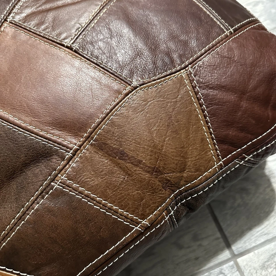 3 Vintage 1980s Patchwork Leather Throw Pillows With Side Zippers 17"X17" - Image 2 of 4