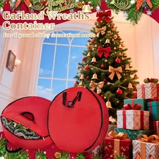 24 Inch  Christmas Wreath Storage Container - Heavy Duty Wreath Storage Bag W...