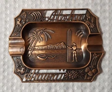 Vintage Aloha Hawaii Souvenir Metal Ashtray Copper Colored Tropical