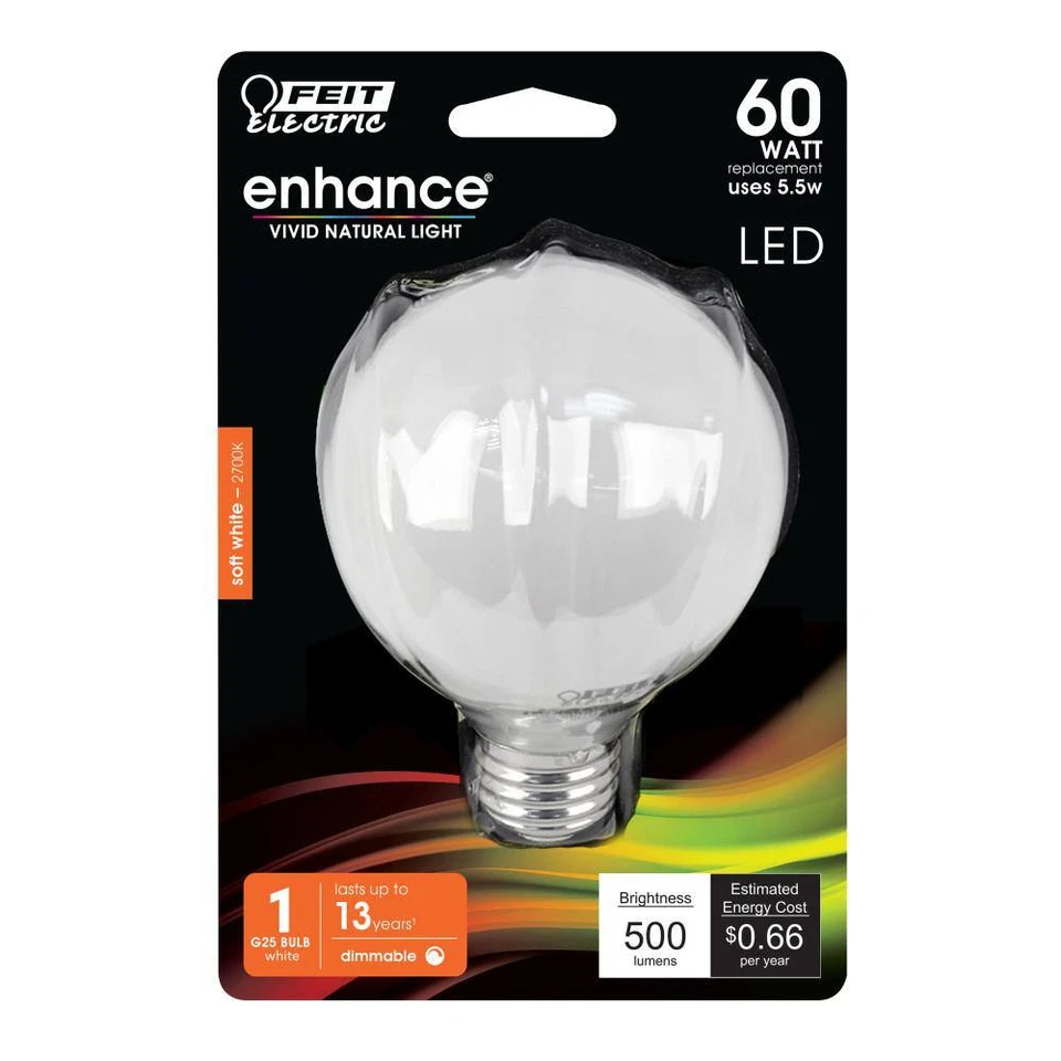60-Watt Equivalent G25 Globe Dimmable Filament White CEC Title 20 E26 LED Vintag - Image 4 of 4