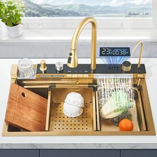 Stainless Steel Kitchen Sink w/ Faucet 75 45cm Large Single Bowl Digital Display
