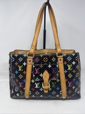 Louis Vuitton Aurelia Tote MM Black Canvas Leather Murakami Multicolor Monogram