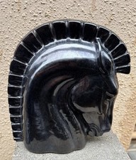 VINTAGE MCM 8 HORSE HEAD SCULPTURE Black Ceramic - Unknown Signature