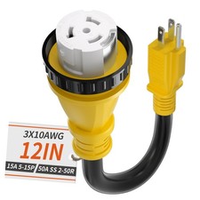 PlugSaf 50 Amp to 15 110V RV Adapter Plug, 15A Male 50A 12inch, Yellow