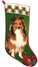 New Shetland Sheepdog Sheltie Dog Needlepoint Christmas Stocking