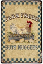 Licpact Funny Chicken Coop Decor Chicken Farm Fresh Butt Nugett Tin Metal Signs