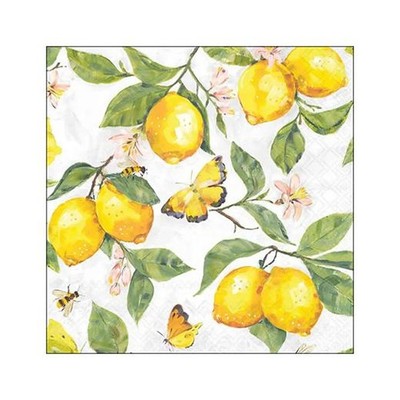 Ambiente 33 cm 3-lagige Papierservietten 20 Stück - frische Zitronen weiß