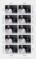 Vaticano Foglietto 10 Francobolli ricordo Papa Emerito Benedetto XVI 2023 MNH