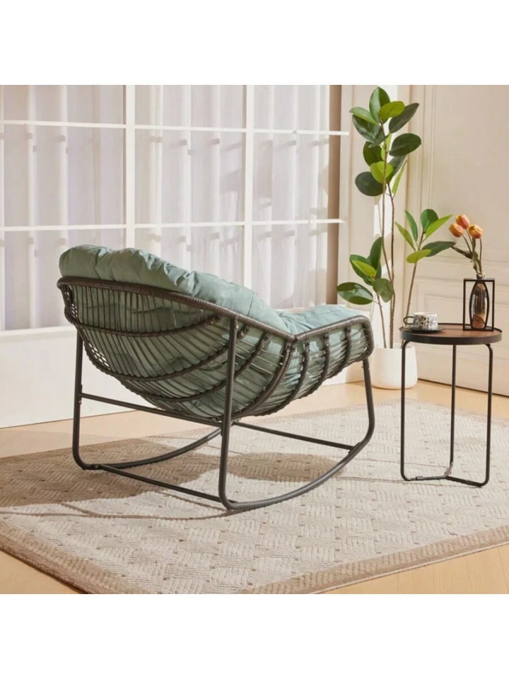 Mecedora huevo ratán de gran tamaño con cojín Papasan interior exterior Foto 2 de 4