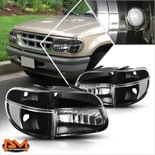 For 95-02 Ford Explorer Black Housing Headlight Clear Corner Signal Lamps Pair