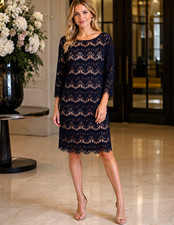 Jessica Howard Women's Navy Blue Lace Dress Size 14 Regular 3/4 Sleeve