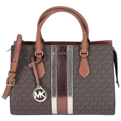 #ad #ad Michael Kors Sheila Medium Signature Logo and Metallic Satchel Brown Gold $99.00