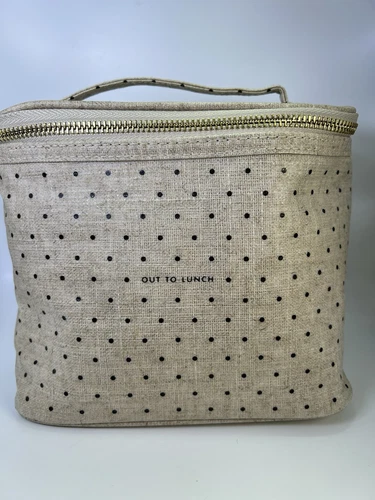 Kate Spade Out to Lunch Tote Bag Lunch Box Pois Marrone Rivestito Lino Isolata