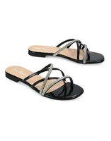 XY London Loretta Cross Over Strappy Slip On Flat Diamante Sandals - Size 40/UK7