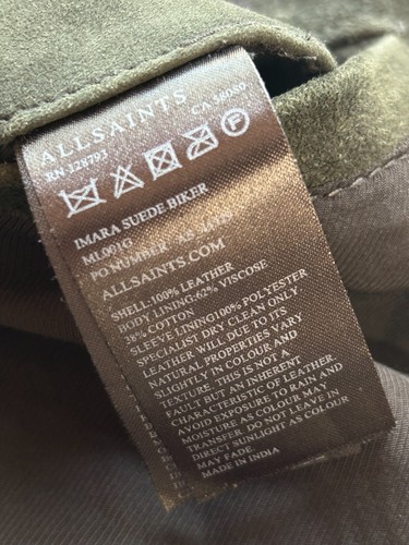 Allsaints Imara Suede Biker Jacket Size S Leather Green - Picture 7 of 9