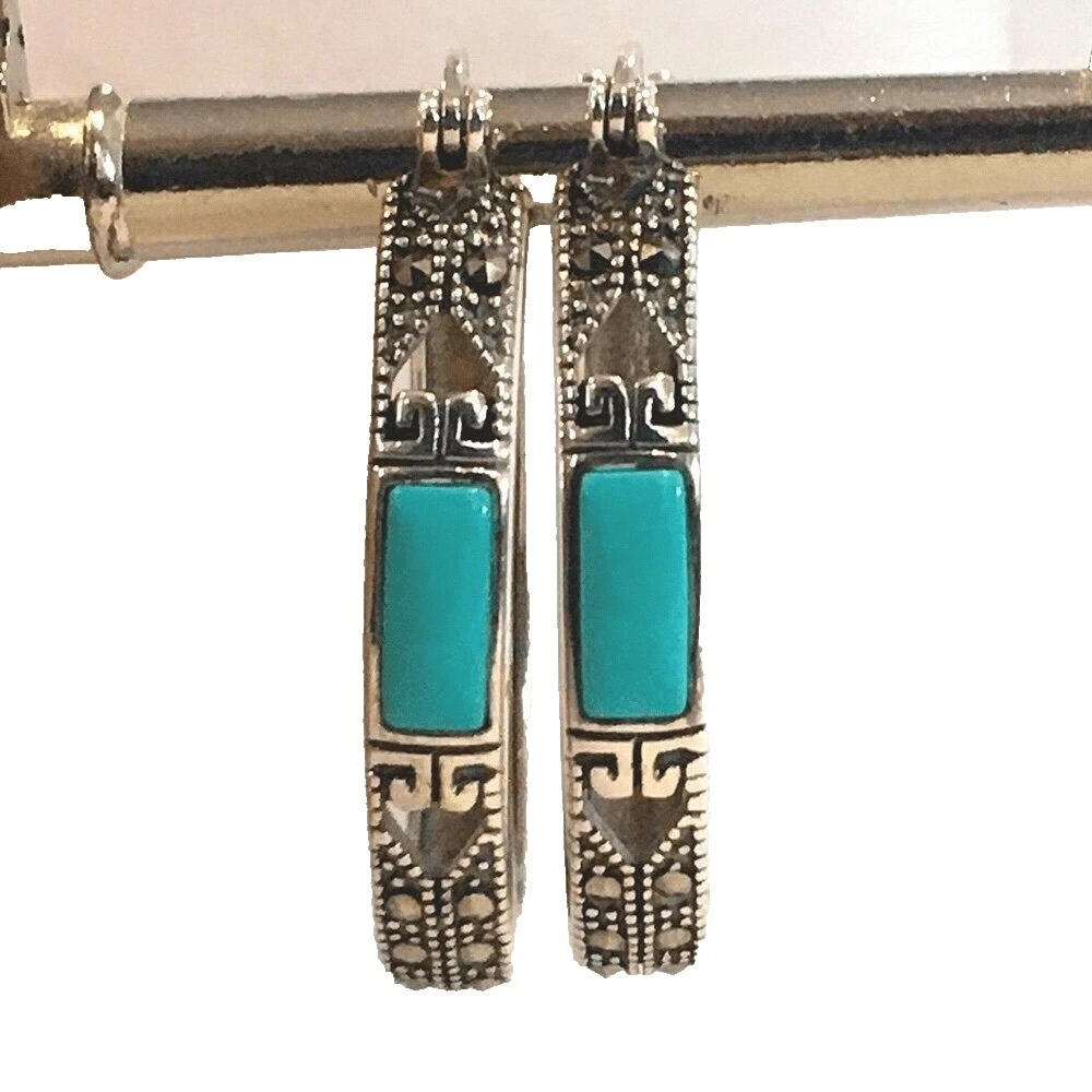 Aro de Color Turquesa Plata de Ley Pendientes hechos a mano