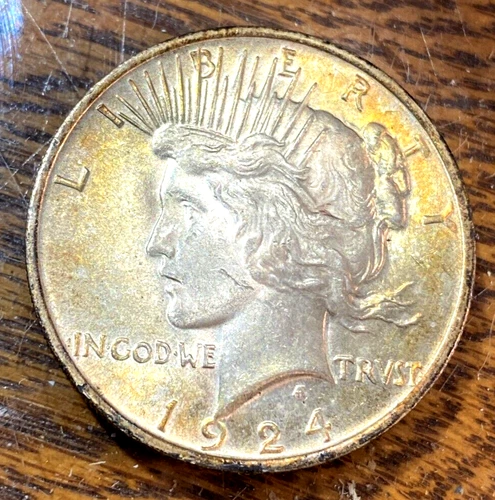 1924 Peace Dollar Super Original Gold-Toned Choice BU CHRC