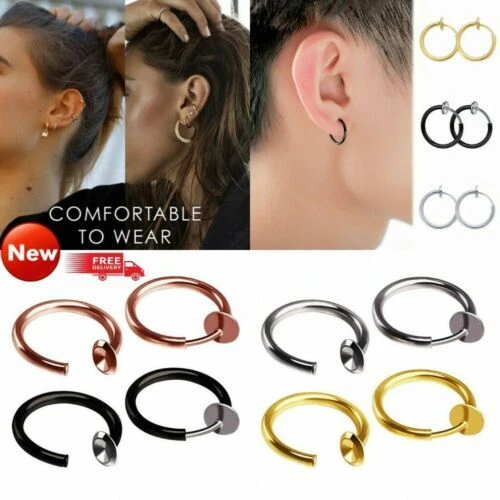 Retractable Earrings No Need Piercing Men Women Classic Hip hop Hoop Earrings M1