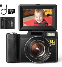 Digital Camera,4K UHD Vlogging Camera, 48MP Compact Digital Camera for with 16X