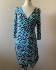 International Concepts I.N.C Blue Black Geometric Faux Wrap Dress  Sz 0X