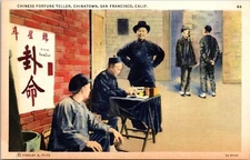 Linen Postcard Chinese Fortune Teller in Chinatown, San Francisco, California