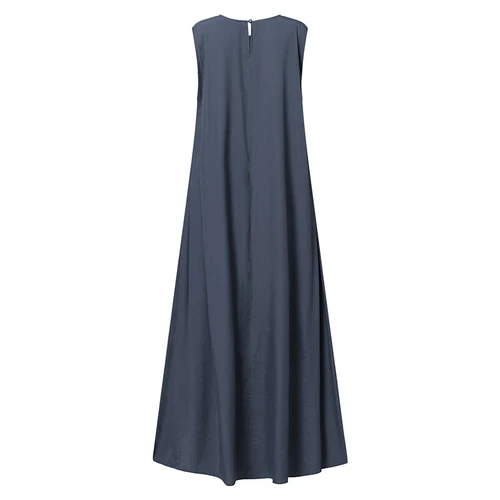 Maxi abito da donna UK Lungo Estate Senza Maniche Semplice Casual Largo Abiti da Serbatoio Base - Foto 8 di 16
