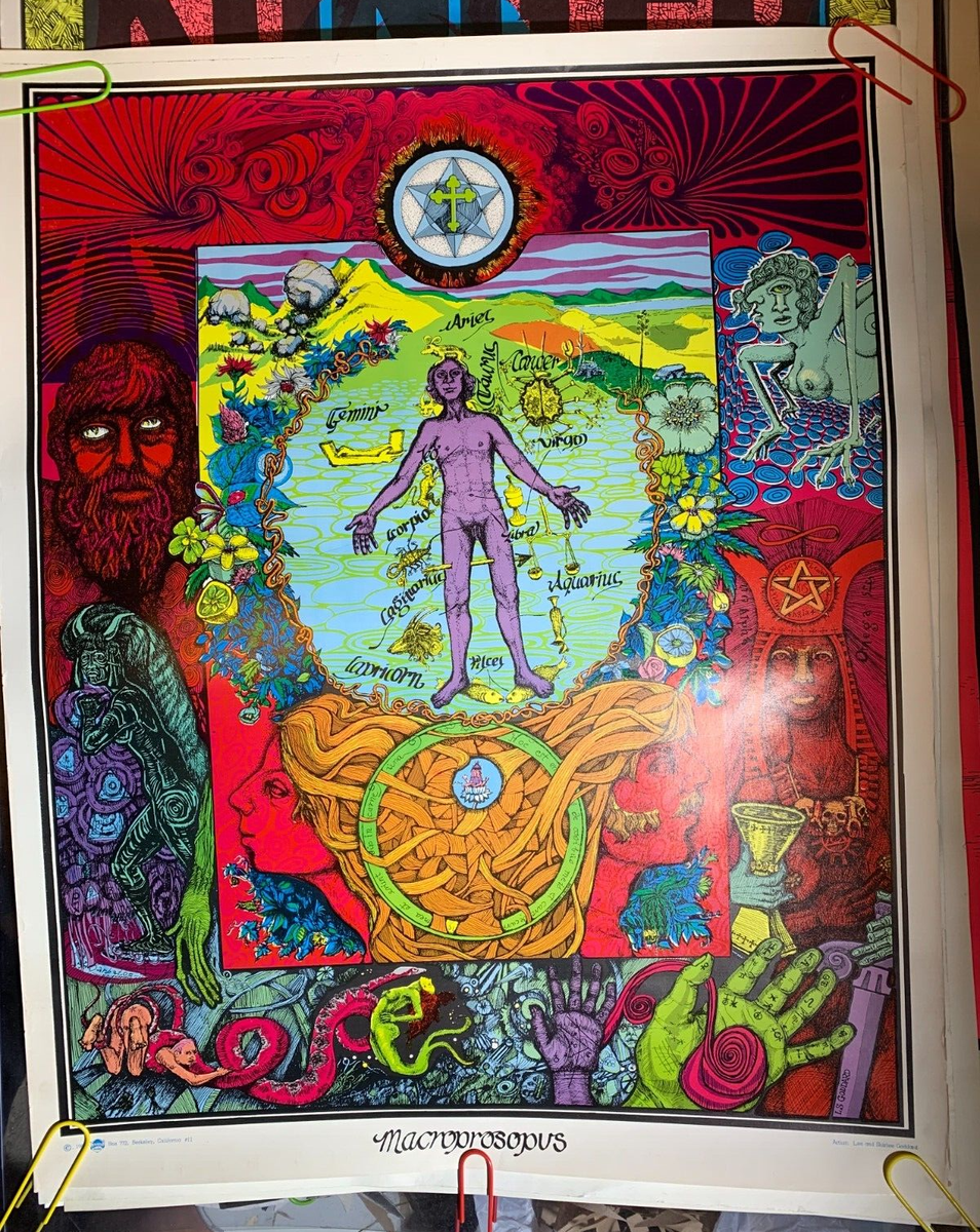 ZODIAC MACROPROSOPUS VINTAGE 1967 BLACKLIGHT FUNKY FEATURES POSTER