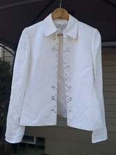 Tahari Arthur St. Levine White button front coat Sequin blazer jacket 4