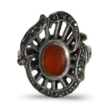 Carnelian  Marcasite Sterling Silver Vintage Ring 925