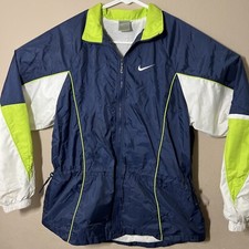 Vtg 90s Nike Womens Full Zip Windbreaker Pullover Jacket Small 4-6 Blue Green