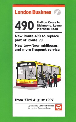 London Busse Fahrplan - New 490 - Hatton Cross & Richmond - Buslines - Aug 1997