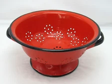 Vintage RED Enamel Enamelware Colander Strainer Huta Silesia Poland HTF