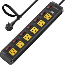 6 Outlet Metal Heavy Duty Power Strip with Individual Switches 6FT Wide Space...