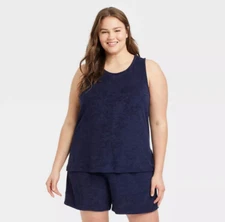 A New Day Women's Plus Size Terry Tank Top Navy Blue 3X