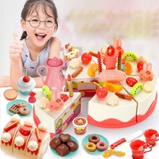 82 Pieces Birthday Cake Toys Play Food Set Plastic Kitchen Pretend Play Toy Set