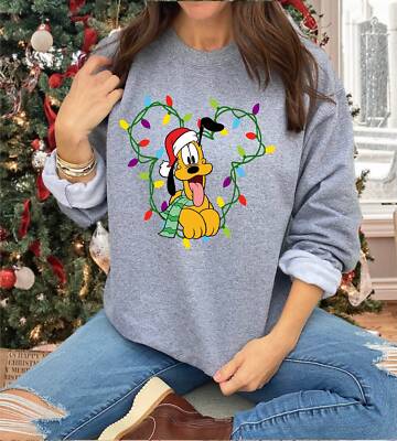 Funny Pluto Dog Mickey Mouse Christmas Lights Happy Holiday Sweatshirt