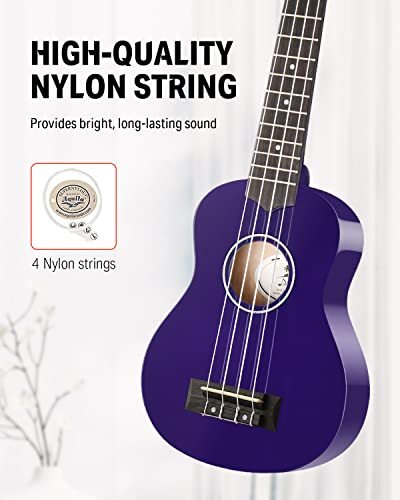 Soprano Ukulele for Beginners 21 Inch Ukelele Starter Bundle Rainbow Purple - Picture 6 of 7