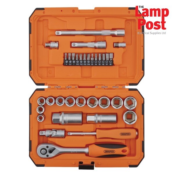 Draper 22110 1/4"" & 3/8"" Drive 6 Point Chrome Vanadium Socket & Bits Set 34pc