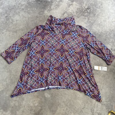 Ruby Rd. Shirt Womens Plus Size 3X Jersey Knit Geo Top Multicolor 3/4 Sleeve