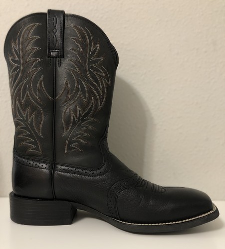 Ariat Men’s Western Cowboy Boots 12D Black Leather Square Toe Work Rodeo New. - Picture 8 of 14