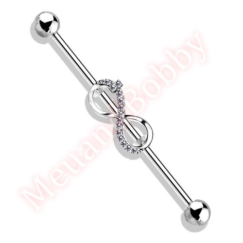 14G 38mm CZ Infinity Industrial Barbell Ear Ring Bar Body Piercing Jewellery - Picture 1 of 1