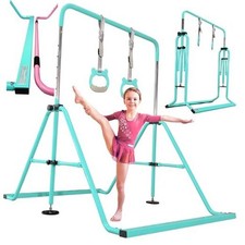 PreGymnastic Folding Gymnastics Bar with Rings, Foldable Kip Bar with Sturdier