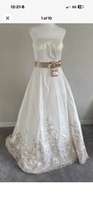 NWT Christina Wu Ivory Champagne Gold Stunning Wedding Gown With Train 12