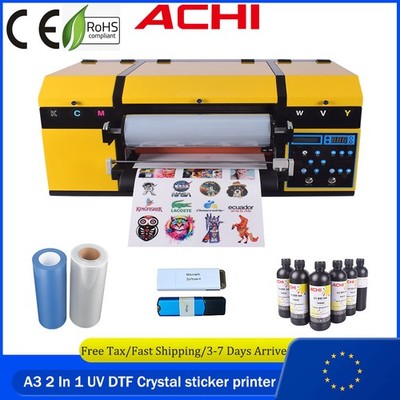ACHI A3 UV DTF Crystal StickerPrinter AB Film Varnish Transfer Sticker Printing