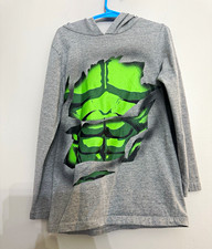 Marvel Hulk Boys 8 Gray/Green/Black Pullover Hooded Long Sleeve Graphic Logo