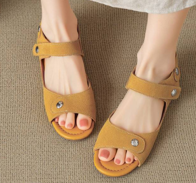 Fashion Women's Open Toe Flat Buckle Strap Block Heels Suede Sandals Shoes