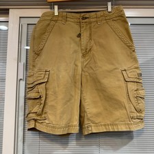 Y2K Unionbay Mens Cargo Shorts Khaki Tan Cotton Multi Pocket YB71684 Size 33